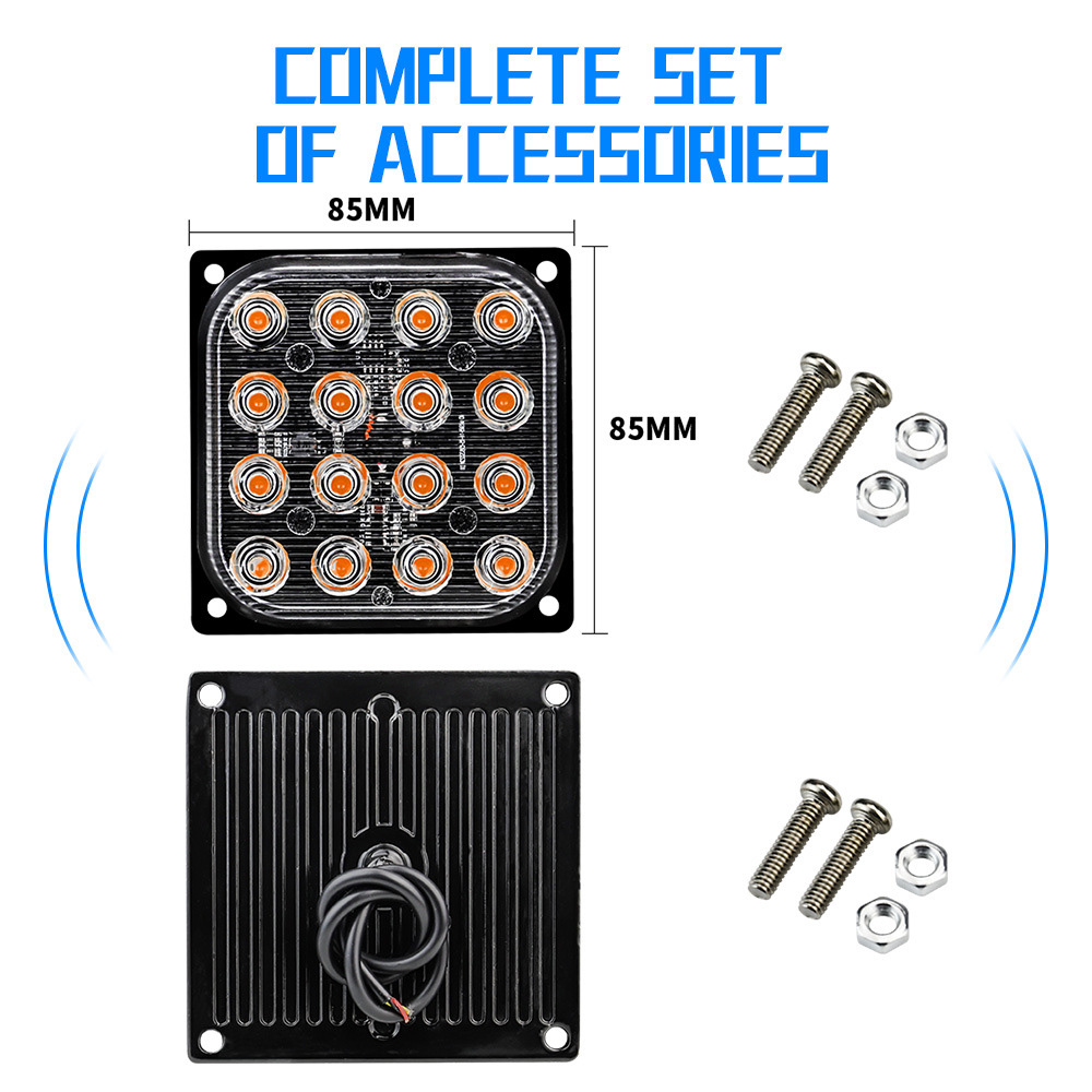 Universal Αδιάβροχο Φανάρι 16 SMD LED Ultra Bright Πορτοκαλί 48W 7000lm με 2 Λειτουργίες Φωτισμού 12/ 24V